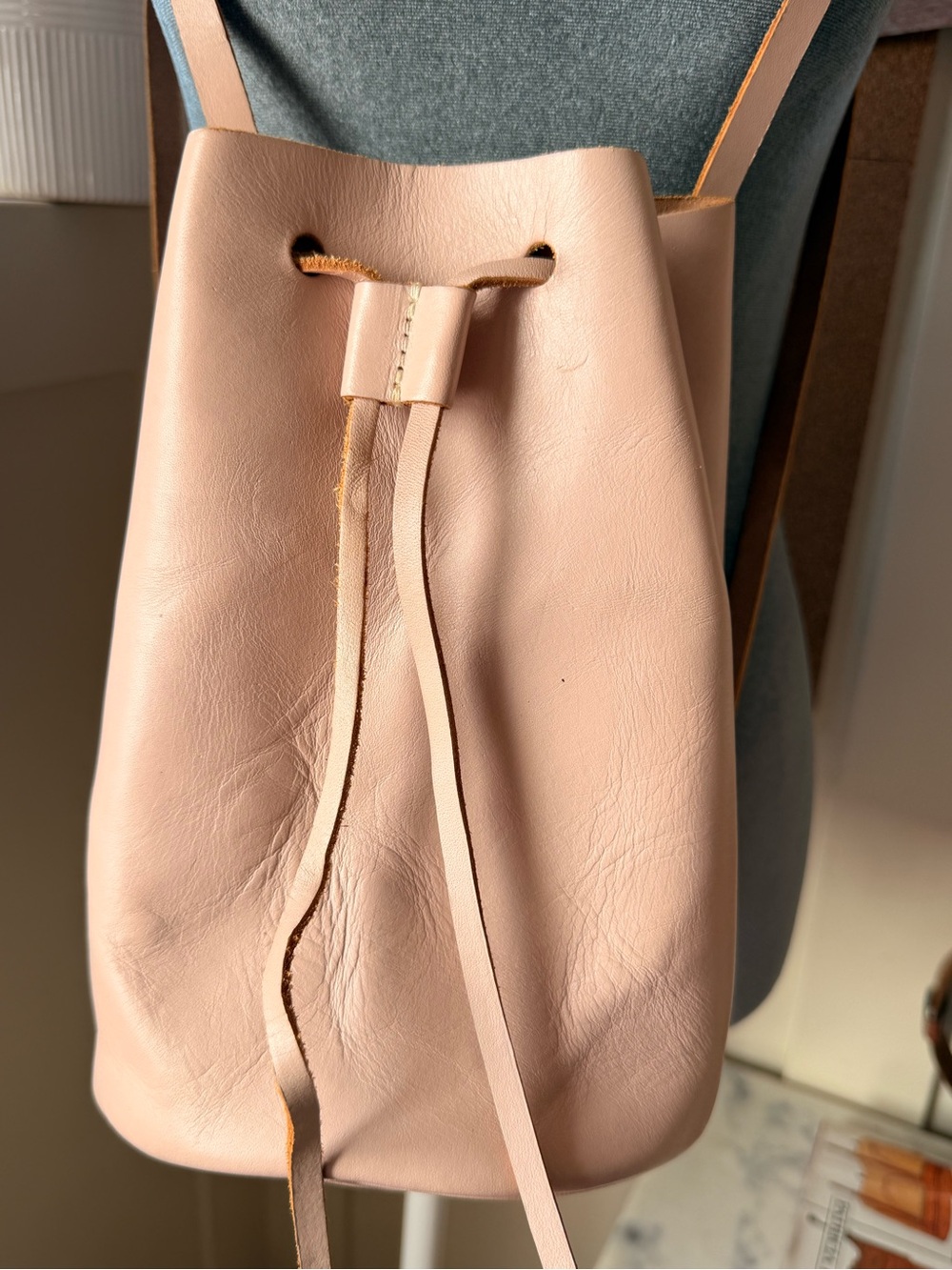 Leather Drawstring Backpack - Blush Pink - Picture 2 of 3